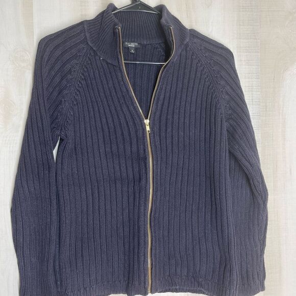 Talbots navy‎ long sleeve zip cardigan sweater, size medium - Picture 3 of 11